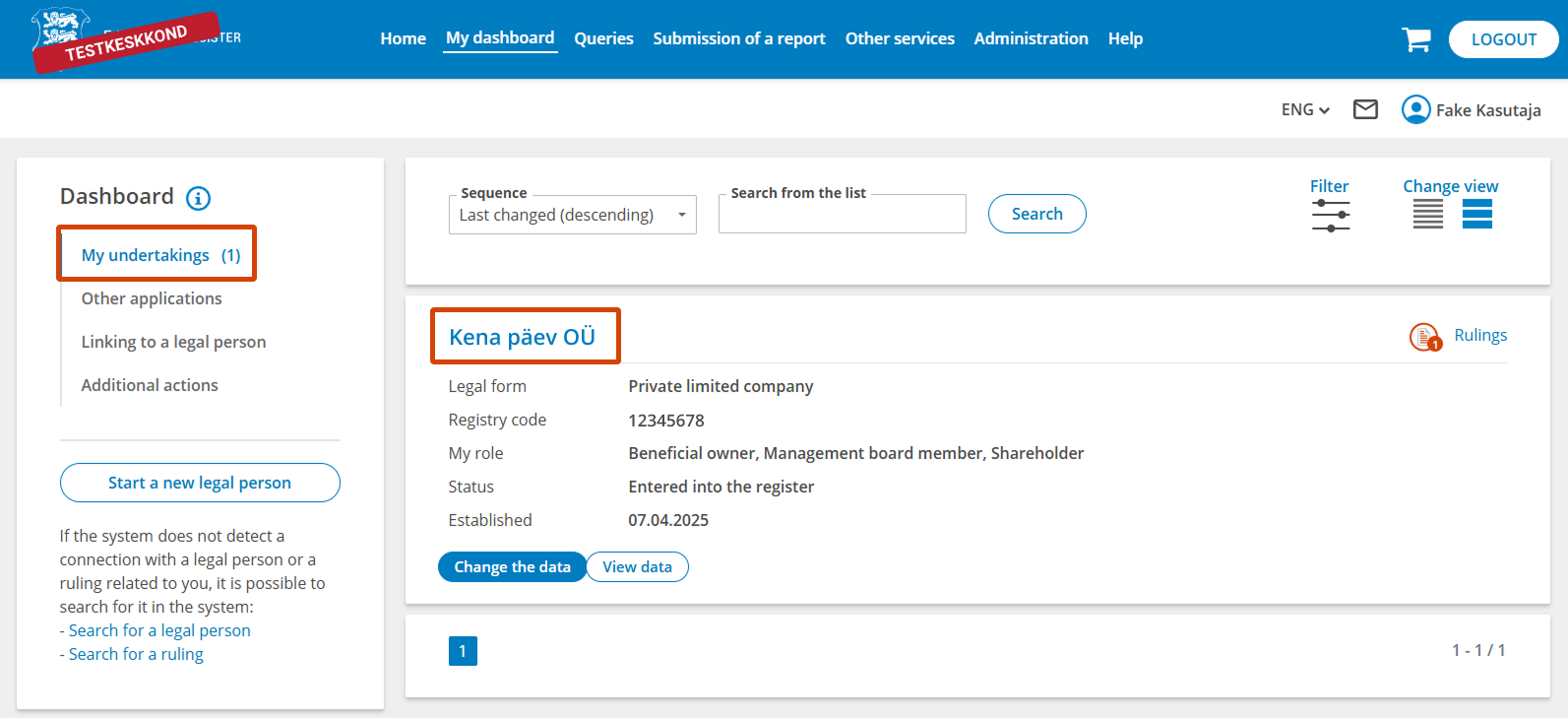 My undertakings view