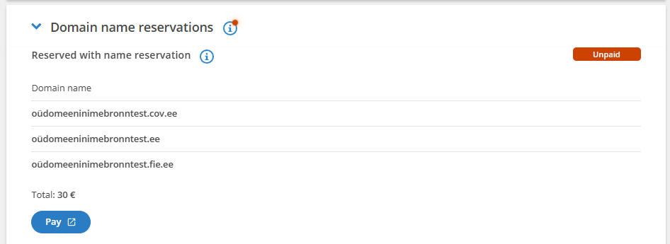 Domain name reservation unpaid