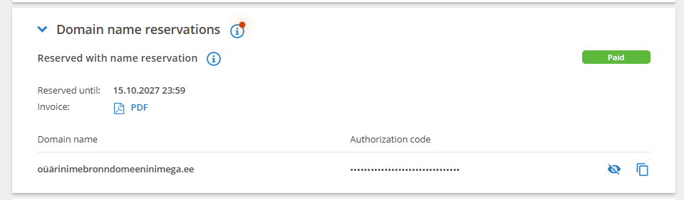 Domain reservation paid