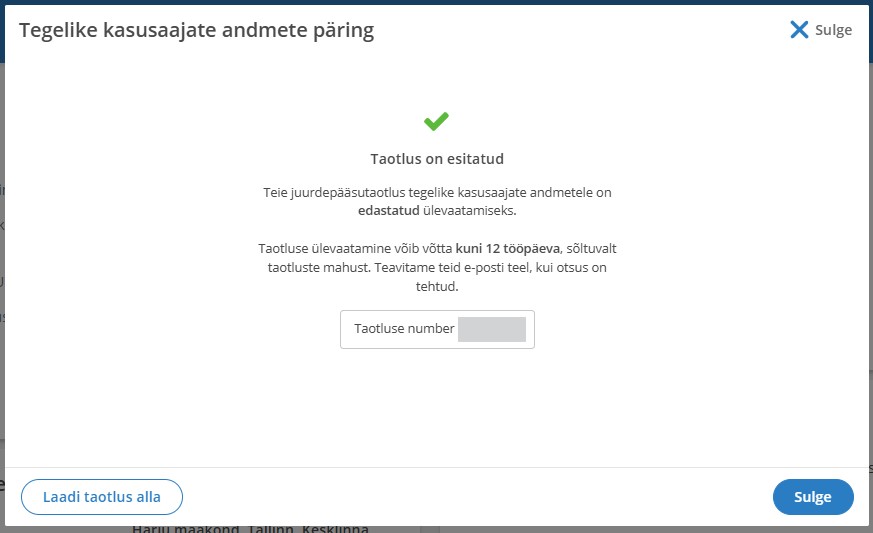 Esitatud taotluse vaade