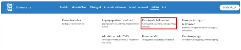 Alammenüüpunkt kasutajate haldamine