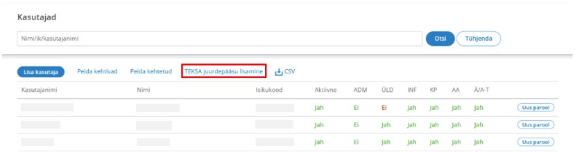 Juurdepääsu lisamine massiga