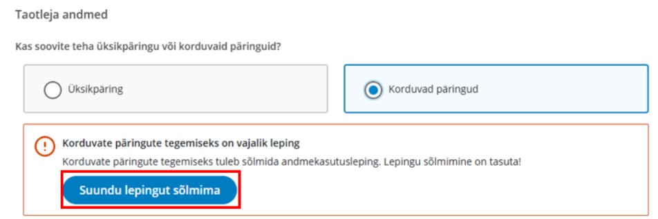 Link lepingut sõlmima korduv päring valiku korral