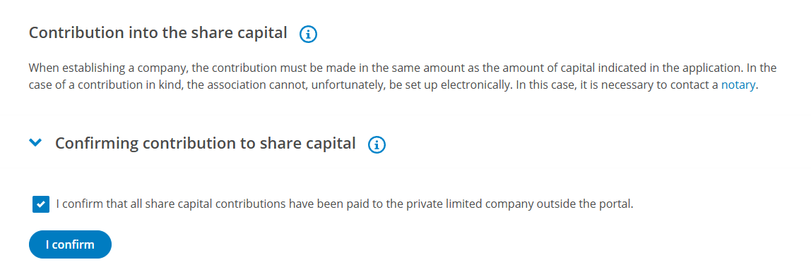 Confirming contribution to share capital