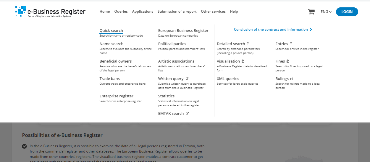 e-äriregistri päringud ENG